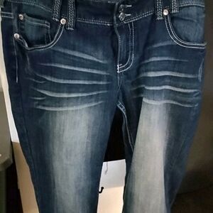 Vanity Premium Jeans Womens Blue Stretch Denim Original Capri Cuffed Grunge